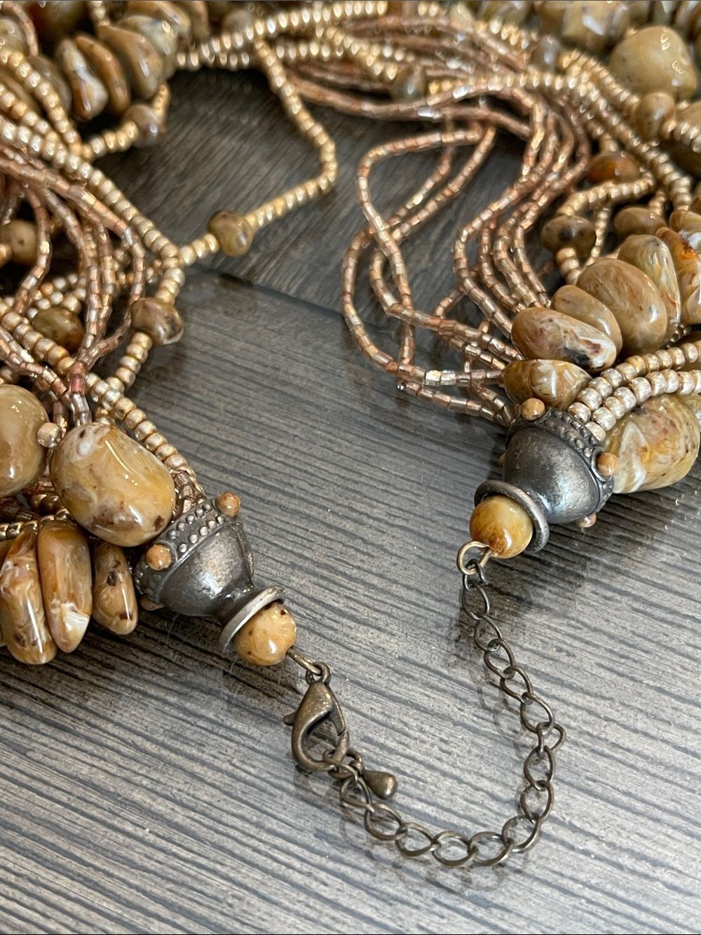 Vintage Multi-strand Chunky Statement Necklace Acrylic Beads Faux Jasper/Agate - Picture 3 of 16
